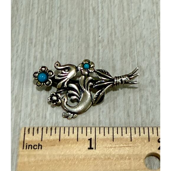 Vintage 925 Sterling Peacock Bird Turquoise Brooch Pin 3.54 grams (025) - Picture 6 of 7